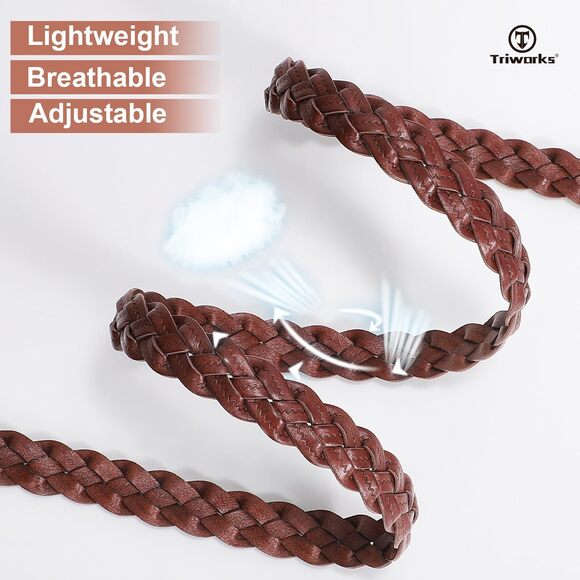 6136 2 Pack Women\'s Leather Braided Skinny Belts Woven Thin Waist main image 6